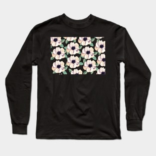 Romantic light pink flowers in a pattern with some green leafs Long Sleeve T-Shirt